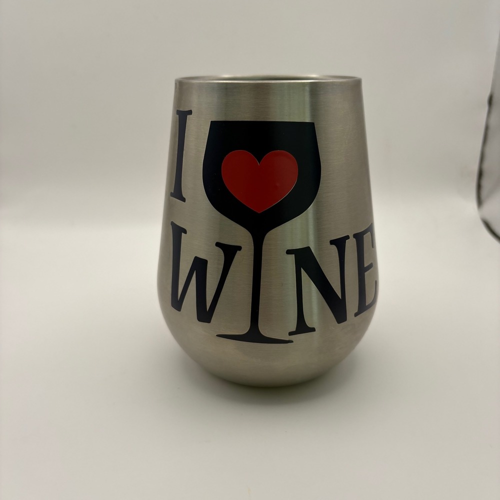 Ozark Trail Stainless Steel Stemless Wine Tumbler‎ I Love Wine Heart Graphic